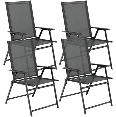 Immagine prodotto di Sedie pieghevoli da giardino - Set da 4 - Tessuto Textilene resistente agli agenti atmosferici - Struttura in metallo con braccioli - Schienale alto - Colore nero
