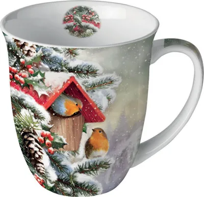 Produktbild von Tasse 10cm Porzellan 0,4L mit Rotkehlchen Motiv
