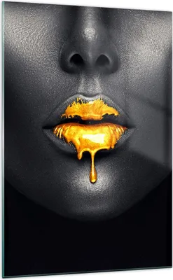 Produktbild von Bilder auf glas - Einteilig - Gold Mund Schwarz - 70x100cm - Glasbilder - Wandbilder - Bilder - zum Aufhängen bereit - Wanddekoration aus Glas - Glas Bilder - Wandbild auf Glas - GPA70x100-4460