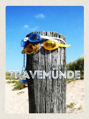 Produktbild von vianmo Holzschild 40x30 cm Travenmüde Schwimmbrille Schnuller Bildmotiv Reisemotiv Dekoration