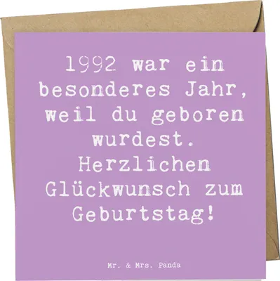 Produktbild von Mr. & Mrs. Panda Klappkarte Spruch 1992 Geburtstag - Lavendeltraum - Geschenk, Geburtsjahr, Grußkarte, anlasskarte, Happy Birthday, Geburtstagswünsche, Glückwunschkarte