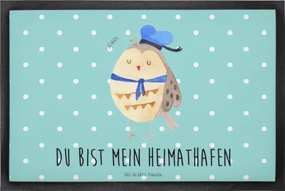 Produktbild von Mr. & Mrs. Panda Fußabtreter Eule Matrose 40 x 60 cm - Türkis Pastell - Geschenk, Fußabstreifer, Heimathafen, Deko, Türvorleger, Ehe, Owl, Fussmatte, Schmutzmatte