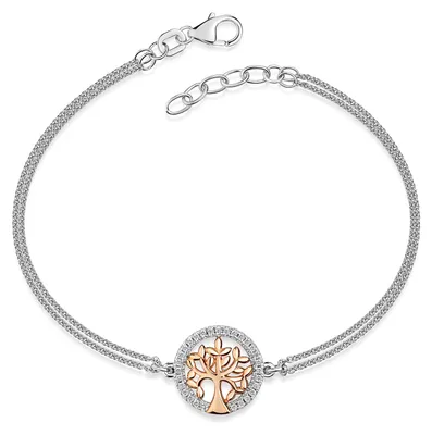 Produktbild von MATERIA Damen Mädchen Zirkonia Armband Lebensbaum Armkette Rosegold 925 Silber 17-19cm verstellbar #SA-71