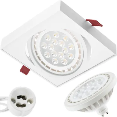 Produktbild von LUMILED Einbaustrahler Einbauleuchte Deckenlampe Spot Deckenstrahler Strahler flach schwenkbar Downlight eckig weiß inkl. LED-Leuchtmittel ES111 GU10 Fassung 38° 15 W Neutralweiß 4000K Aluminium