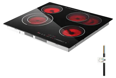 Obrázok produktu pre SucceBuy sklenená varná doska, 59 x 52 cm, vstavaná elektrická varná doska s výkonom 6600 W a 4 varnými zónami, keramická varná doska s 9 stupňami ohrevu, funkciou časovača, detskou poistkou, ochranou proti prehriatiu a dotykovým ovládaním, bez zástrčky