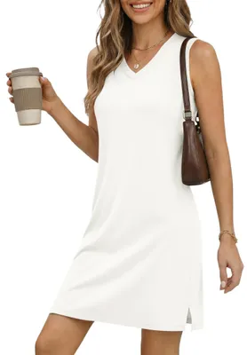 Imagen del producto de Solidchoice - Vestido de verano para mujer, con cuello en V y mangas sueltas, color blanco, talla XL