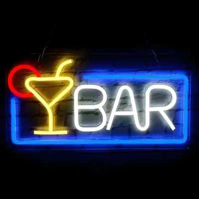 Image de Lumière LED NEON, luminaire mural décoratif, BAR bleu jaune blanc, env. 42 x 22 x 2 cm