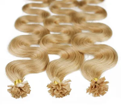 Produktbild von hair2heart Extensions Echthaar Bondings Gewellt - 25 Strähnen 0.5g 50cm 9/31 lichtblond gold-asch