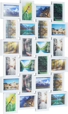 Produktbild von Relaxdays Bilderrahmen, Collage für 24 Bilder, 10x15 cm, Hoch- & Querformat, Fotorahmen Wand, H x B: 59 x 86 cm, weiß