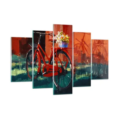 Produktbild von Bilder auf glas - Fahrrad Blumen - 150x100cm - Glasbilder - Wandbilder - Kunstdruck - zum Aufhängen bereit - Wanddekoration aus Glas - Glas Bilder - Wandbild auf Glas - 5 Teile - GEA150x100-3712