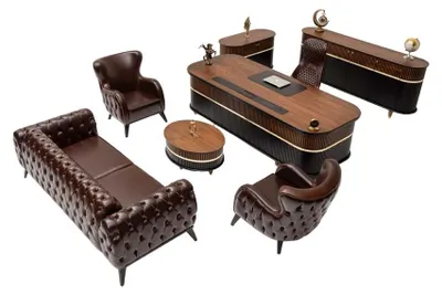 Produktbild von Luxus Büromöbel Arbeitstisch Hochwertig Kommode Sitzgruppe 7tlg. Homeofficeset