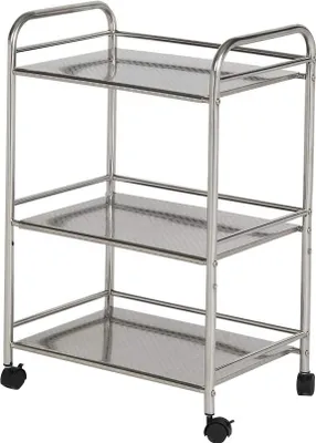 Produktbild von 3-lagiger Edelstahl-Küchentrolley mit abschließbaren Rädern - Servierwagen für Küche, Hotel und Restaurant