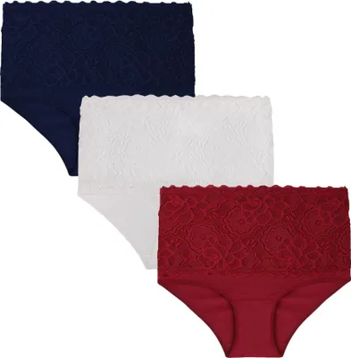 Produktbild von x3 Damen-Höschen aus Baumwolle mit hoher Taille und Spitze, Größe XXL