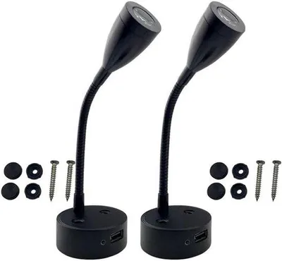 Zdjęcie produktu dla Lampa LED, 24 V, 3000 K, czarna, z interfejsem USB, przeznaczona do kamperów, autobusów, samochodów osobowych i ciężarowych.