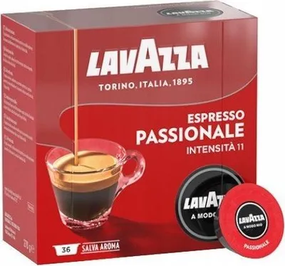 A box of Lavazza Espresso Passionale coffee capsules.