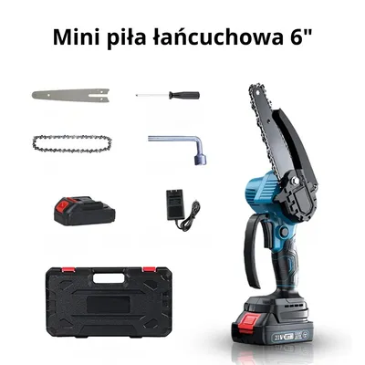 Zdjęcie produktu dla 6" Mini Piła Łańcuchowa Akumulatorowa – Bezprzewodowa Piła Ogrodowa z Automatycznym Smarowaniem, Silnik 21V