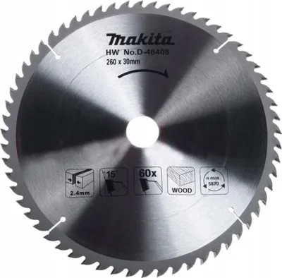 Obrázek produktu pro kotouč na řezání dřeva, 260/30 mm, 60 zubů, standardní, Makita D-46408