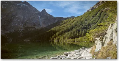 Produktbild von Tulup Glas-Bild -140x70- Wandkunst Dekorative Wand für Küche & Wohnzimmer - Landschaften - See Tatra-Gebirge - Grün