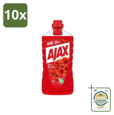 Produktbild von 10 x Ajax Fête des Fleurs Allesreiniger - Rote Blumen - 1000 ml - Vorratspackung - 10 Stücke