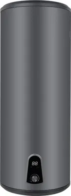 A gray cylindrical electric boiler is shown against a light gray background.