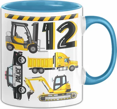 Produktbild von 12. Geburtstag Geschenk Tasse Becher Jungen Jungs Baustelle Polizei Geburtstagsgeschenk 12 (Blau)