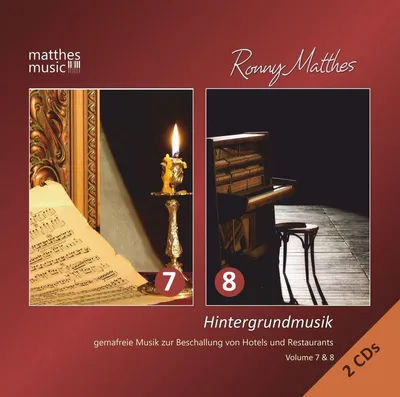Produktbild von Ronny Matthes: Hintergrundmusik Vol. 7 & 8 - Gemafreie Musik zur Beschallung von Hotels und Restaurants (Klaviermusik, Barmusik & Klassik) - Matthesmusic Verlag, 4260264511230 - (CD / H)
