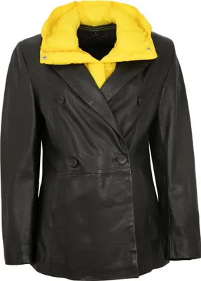 Produktbild von Freaky Nation - Damen Lederjacke Blazer Lammnappa schwarz/ gelb : M