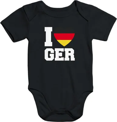Produktbild von Baby Body I Love Germany Deutschland-Herz Fußball WM-Shirt Fanshirt Deutschland-Body Baumwolle Moonworks® schwarz 0-3 Monate