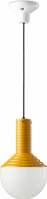 Produktbild von Pendelleuchte Glas Keramik E27 rund D: 24 cm H: max. 159 cm Weiß Gelb Retro Design Keramiklampe