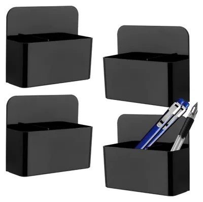 Produktbild von 4 Stück Selbstklebender Magnetischer Stiftehalter für Zuhause, Schule, Büro, Kühlschrank, Kunststoff, Schwarz