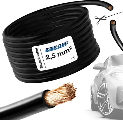 Produktbild von 20 Meter EBROM FLRY 2,5mm2 Fahrzeugleitung - KFZ Leitung - Farbe: schwarz - Querschnitt 2,5 mm² (mm2) flexibel 90 ± 5 Shore 99,99% Kupfer Mantel PVC FLRy