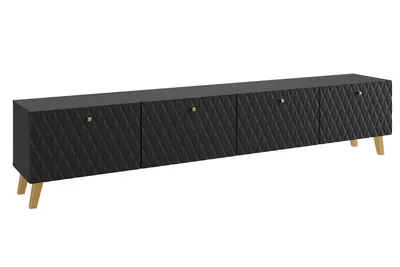 Image de MINIO go for it, TV-Lowboard, armoire RTV debout LOKET, 4 abattants, 190 cm, avec pieds et poignées dorés, couleur noire,