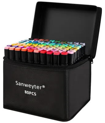 Produktbild von Alkoholmarker Alkoholstift Set - 80 Farben - Doppelspitze - Mit Tragetasche