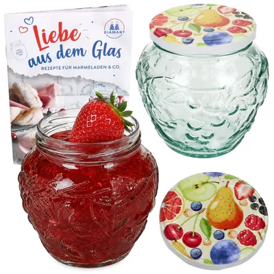 Image de Lot de 2 pots en verre de 580 ml, décor "Fruits", avec couvercle. Référence : TO82