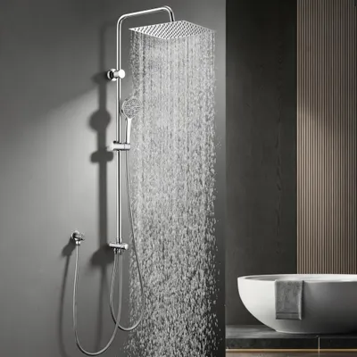 Produktbild von Homelody Duschsystem ohne Armatur, Duschset Duschsäule mit SUS 304 Edelstahl 30cm kopfbrause & Handbrause Quadratisch, 3 Strahlarten, Chrom