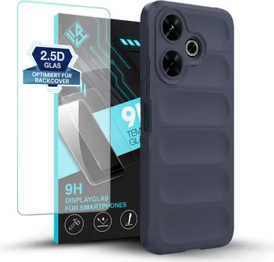 Produktbild von Handy Hülle für Xiaomi Redmi 13 mit 9H Displayglas Displayschutz Plus Grip Case Cover Schutzhülle Softgrip Farbe: Dunkelblau
