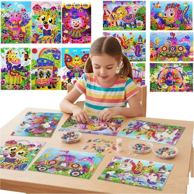 Produktbild von 12x Mosaik Bastelset Kinder, 3D Aufkleber, Kreativset, Lernspielzeug, DIY