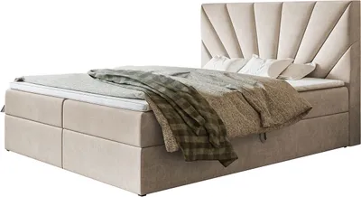 Produktbild von Boxspringbett DENVER mit 2 Bettkästen, Polsterbett Maße: 180x200, Farbe: Beige, Velourstoff, Doppelbett mit Bonell-Matratze