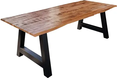 Produktbild von Esstisch Baumkante Massiv Mango naturfarben 180 x 90 schwarz A-Gestell DORA