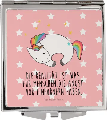 Produktbild von Mr. & Mrs. Panda Schminkspiegel Einhorn Nacht - Rot Pastell - Geschenk, Klappspiegel, Menschen, Frauen Spiegel, Kosmetikspiegel, Einhörner, Kleiner, Unicorn, Freundin