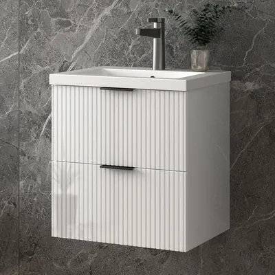 Produktbild von Badezimmerschrank Mineralguss Waschtisch mit Unterschrank Badmöbel Set mit Soft-Close Hochglanzweiß 50x37x50cm