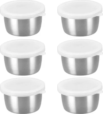 Produktbild von 1/6 Stück Salatdressingbehälter, 40 ml, Soßenbecher aus Edelstahl, wiederverwendbar, auslaufsicher, Dip-Behälter für Gewürze, Soßen und Dip mit Silikondeckel