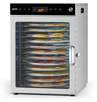 Obrázok produktu pre VEVOR dehydrátor, 12 zásobníkov z nehrdzavejúcej ocele, 800 W, elektrický dehydrátor s nastaviteľnou teplotou na sušenie mäsa, ovocia, zeleniny, byliniek, krmiva pre psov