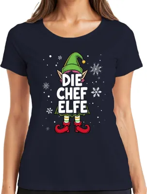 Produktbild von DIE CHEF ELFE Weihnachtselfe Weihnachten Wichtel Schneeflocken Damen T-Shirt, Navy, XXL