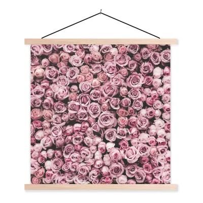 Produktbild von MuchoWow® Textilposter Blumen - Rosen - Natur - Rosa - Botanisch 120x120 cm mit holzfarbenen Rahmen - Textil-Poster