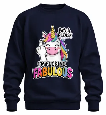 Imagen del producto de Sudadera con cuello redondo, diseño "Fucking Fabulous Einhorn Regenbogen Mittelfinger", color azul marino, talla XL