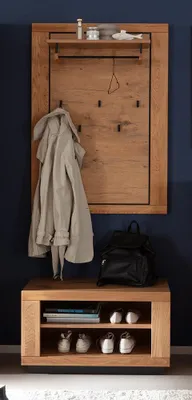 Produktbild von Garderoben-Set mit Paneel & Schuhbank in Eiche teilmassiv, 2-teilig - GIUSTINO-06