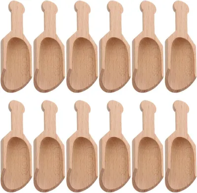 Produktbild von 12 kleine Gewürzlöffel aus Buchenholz, 8X3cm, als Salz- und Teelöffel für Küche und Haushalt