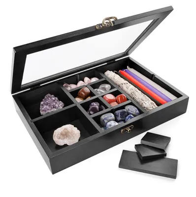 Productafbeelding van Houten Displaykast met Transparante Deksel voor Sieraden en Edelstenen