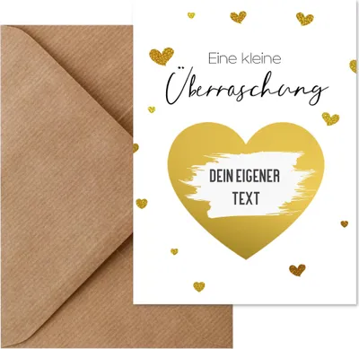Produktbild von Rubbelkarte zum Selbstbeschriften Überraschungskarte Gutschein mit Briefumschlag | Herzen Gold